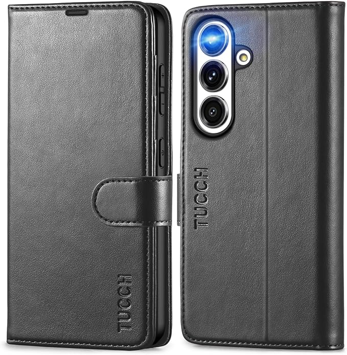 TUCCH Case Wallet for Galaxy S25 5G, Kickstand [RFID Blocking] Card Holder, Folio Magnetic PU Leather [TPU Shockproof Interior Case] Protective Folio Cover Compatible with Galaxy S25 6.2" 2025, Black