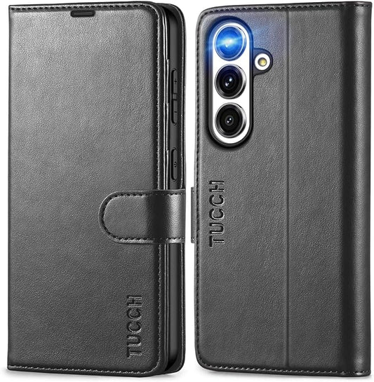 TUCCH Case Wallet for Galaxy S25 5G, Kickstand [RFID Blocking] Card Holder, Folio Magnetic PU Leather [TPU Shockproof Interior Case] Protective Folio Cover Compatible with Galaxy S25 6.2" 2025, Black