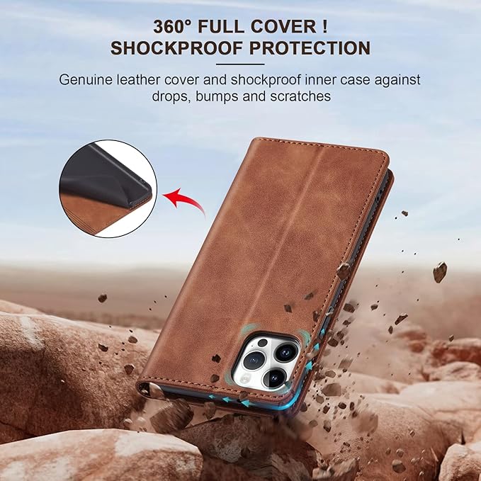 Jasonyu Flip Wallet Case for iPhone 13 Pro,Leather Magnetic Folio Cover with Card Holder,Kickstand - TPU Shockproof Durable Protective Phone Case,Brown