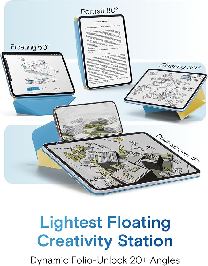 MOFT Dynamic Folio Case for for iPad Air 11-inch M3 M2 2025 2024/10.9 Air 5th 4th Generation 2022 2020, iPad Pro 11 Inch 4th/3rd/2nd Gen, Magnetic Case with 20+ View Angles, Panna Cotta x Faded Jeans