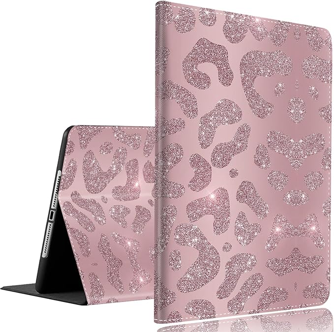 Samsung Galaxy Tab A9+ 11.2023 Case - Slim Fit Foldable Standing Cover with Auto Sleep/Wake, Rose Gold Leopard Glitter