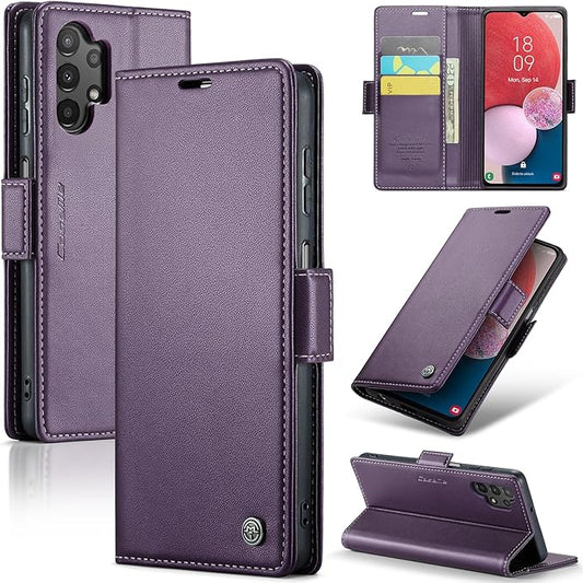 for Samsung Galaxy A13 4G/5G Case, Premium PU Leather Wallet Case Flip Cover with [RFID Blocking][Card Holder][Stand Function] Shockproof Protective for Samsung Galaxy A13, Purple
