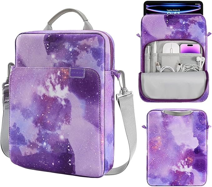 MoKo 12.9 Inch Tablet Sleeve Bag, Fits with 13 Inch New iPad Pro M4 & Air M2 2024, iPad Pro 12.9 M2&M1, Galaxy Tab S8+/S9+ 12.4, Handle Carrying Case with Shoulder Strap, Purple Starry Sky