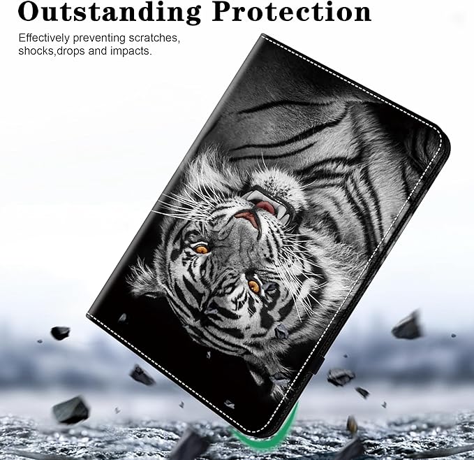 Case for Lenovo Idea Tab Pro 12.7 inch 2025 Tablet, Multi-Angle Viewing Premium PU Leather Stand Case with Elastic Strap & Card Slots/Holder for Lenovo Idea Tab Pro 12.7" - Black Tiger