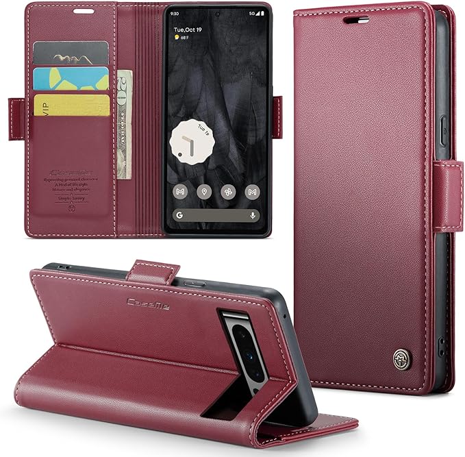 for Google Pixel 8 Pro Case, Premium PU Leather Wallet Case Flip Cover with [RFID Blocking][Card Holder][Stand Function] Shockproof Protective for Google 8 Pro, Red