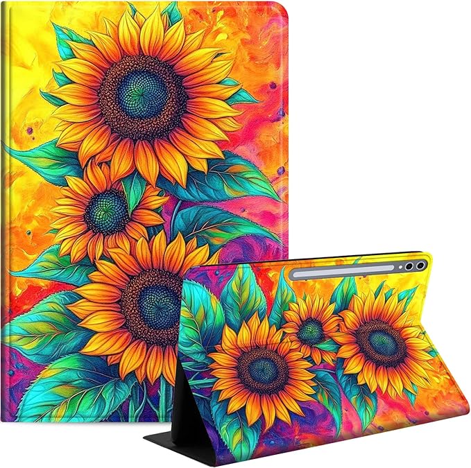Case for Samsung Galaxy Tab S10 Ultra/Galaxy Tab S9/S8 Ultra 14.6-Inch, Slim PU Leather Stand Cover with Auto Wake/Sleep, Multi-Angle Viewing & Shockproof, Three Sunflowers