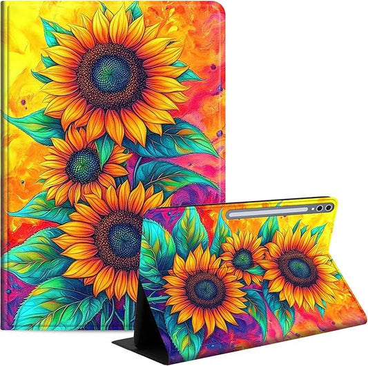 Case for Samsung Galaxy Tab S10 Ultra/Galaxy Tab S9/S8 Ultra 14.6-Inch, Slim PU Leather Stand Cover with Auto Wake/Sleep, Multi-Angle Viewing & Shockproof, Three Sunflowers