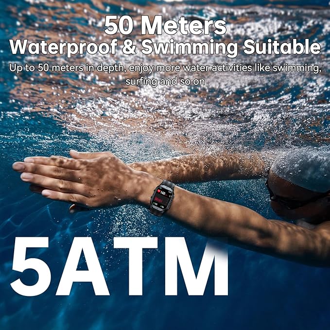 OUKITEL BT20 Military Smart Watches for Men(Answer/Make Calls), 1.96'' Fitness Smart Watches for Android/iPhone, Waterproof Smart Watch with Blood Pressure/Heart Rate/100+ Sport Modes, Watches for Men