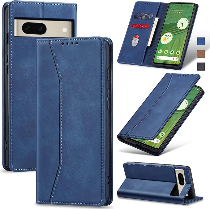 Jasonyu Flip Wallet Case for Google Pixel 7 5G,Leather Magnetic Folio Cover with Card Holder,Kickstand - TPU Shockproof Durable Protective Phone Case,Blue