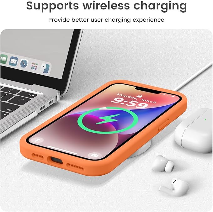 Vooii Compatible with iPhone 13 Pro Case, Liquid Silicone Upgrade [Camera Protection] [Soft Anti-Scratch Microfiber Lining] Shockproof Phone Case for iPhone 13 Pro 6.1 inch - Bright Orange