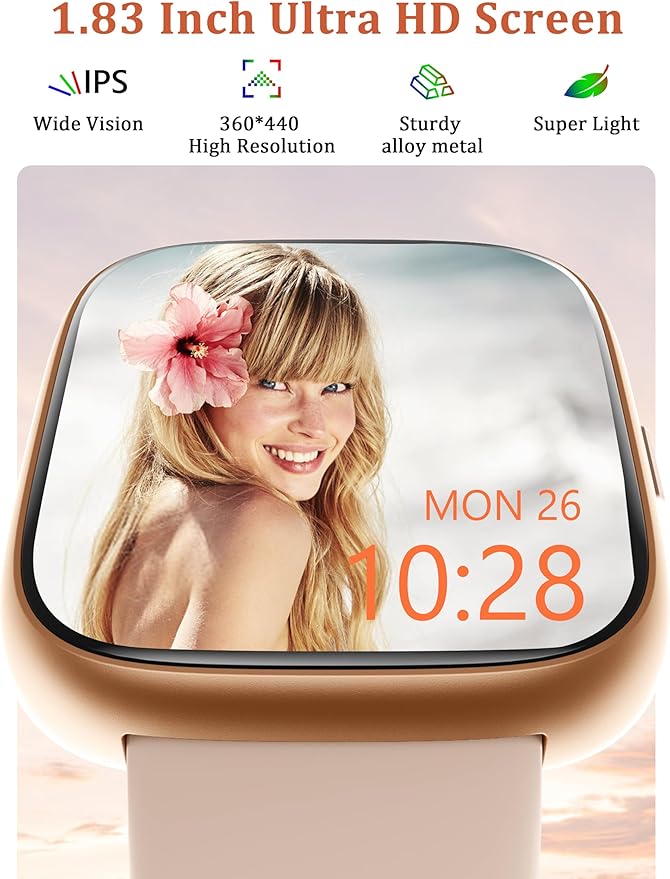 Smart Watch, Alexa Built-in, Answer/Make Calls 44mm Smartwatch Women Men, 1.83" Sports Watch IP68 Waterproof, Heart Rate SpO2 Sleep Stress Monitor, Step Counter Watch for Android & iOS Phone