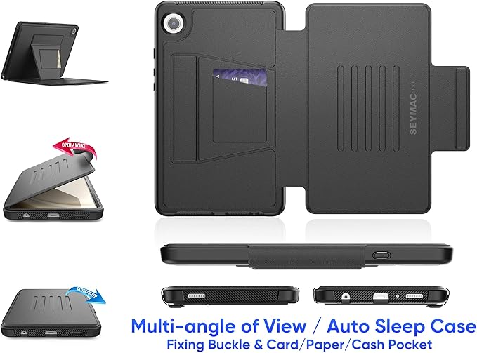 SEYMAC stock Case for Samsung Galaxy Tab A9 8.7'', Case with Magnetic Multi-Angles Stand, Card Slot for Galaxy Tab A9 8.7'' SM-X110/X115/X117, (Black)