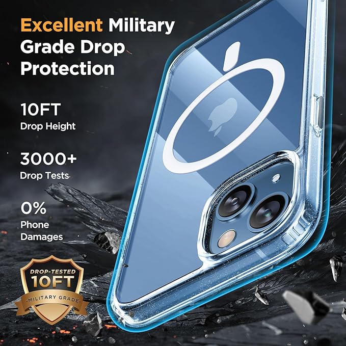 Miracase Magnetic for iPhone 13 Case 6.1 inch (Compatible with MagSafe)（with 2X Screen Protectors） Military-Grade Protection, Anti-Fingerprint Translucent Matte Phone Case Cover, Glitter Clear