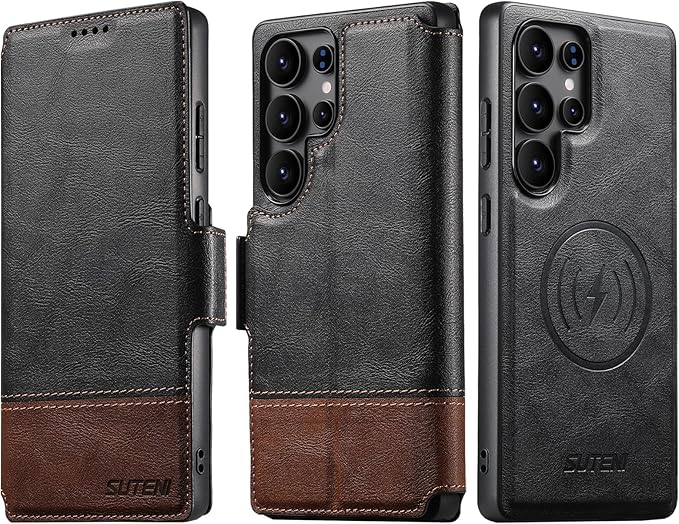 SINIANL for Samsung Galaxy S25 Ultra Leather Wallet Case Compatible with MagSafe Wireless Charging, Detachable Leather Cover with Card Slots Holder, Kickstand, Magnetic for Galaxy S25 Ultra Black