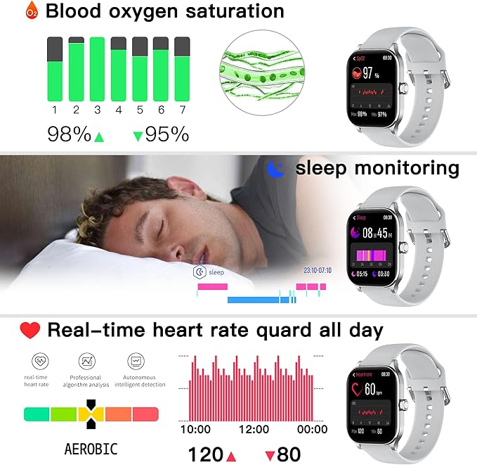 Smart Watch (Answer/Make Call), 2.01" Smartwatch for Android Phones and iPhone with Heart Rate,Sleep Monitor,Pedometer, 100+Sports Fitness Watch, IP68 Waterproof Fitness Tracker for Men Women