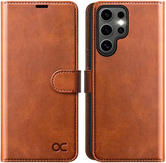 OCASE Compatible with Galaxy S25 Ultra Wallet Case, PU Leather Flip Folio Case with Card Holders RFID Blocking Kickstand [Shockproof TPU Inner Shell] Protective Phone Cover 2025, Brown