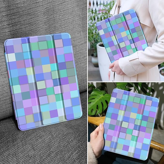 MEEgoodo Case for Samsung Galaxy Tab A9 Plus 11 inch Cover 2024 2023 with S Pen Holder, A9+ Smart Tablet Cases with Leather Trifold Stand+Soft TPU Back Shell+Smart Auto Wake/Sleep, Light Blue Mosaic