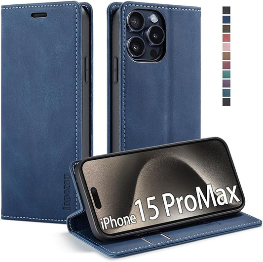 japezop iPhone 15 Pro Max 5G Wallet Case with [RFID Blocking],Card Holder Kickstand Magnetic,Leather Flip Case Wallet for iPhone 15 Pro Max 5G 6.7 Inch(Blue)