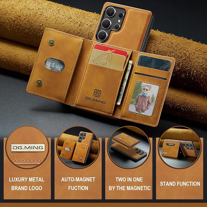 SZHAIYU M2 2 in 1 Detachable Leather Phone Cases for Samsung Galaxy S25 Ultra 5G Case Wallet with Card Holder Men 6.8'' (Brown)