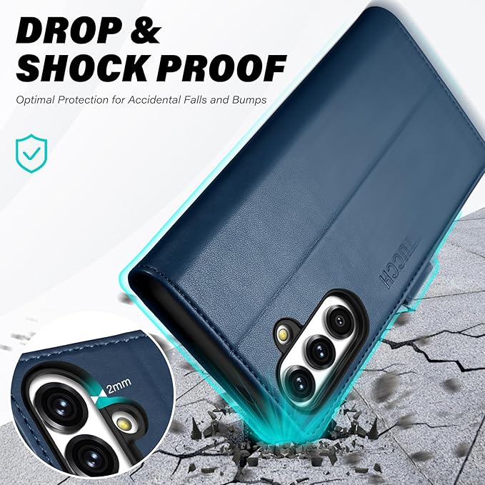 TUCCH Case for Galaxy S25 Plus, Wallet Case with [TPU Shockproof Interior Case] Stand RFID Blocking Card Holder, Magnetic PU Leather Protective Flip Cover Compatible with Galaxy S25 Plus 5G, Dark Blue