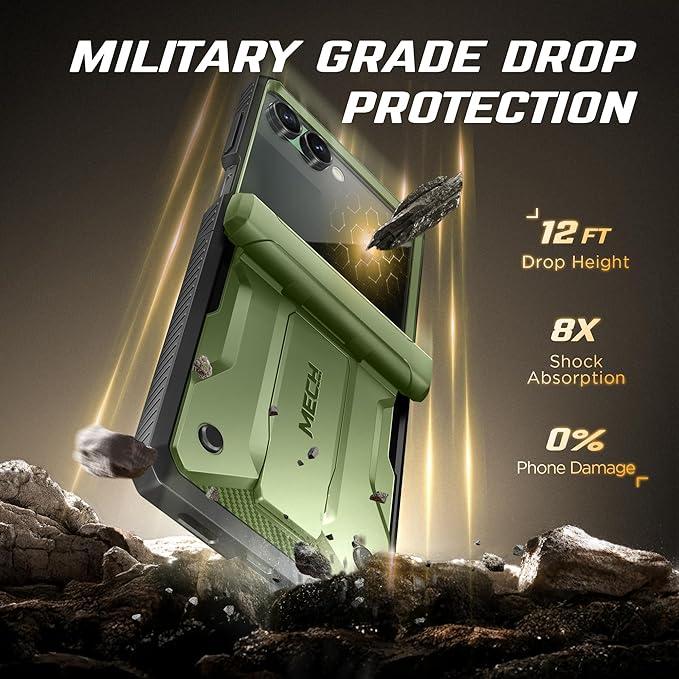 TONGATE for Z Flip 7 Case with Privacy Screen Protector, [Stand & Belt-Clip] [Hinge Protection] [Anti-Slip], Full-Body Military Grade Protective Phone Case for Samsung Galaxy Z Flip 7 5g 2025, Green