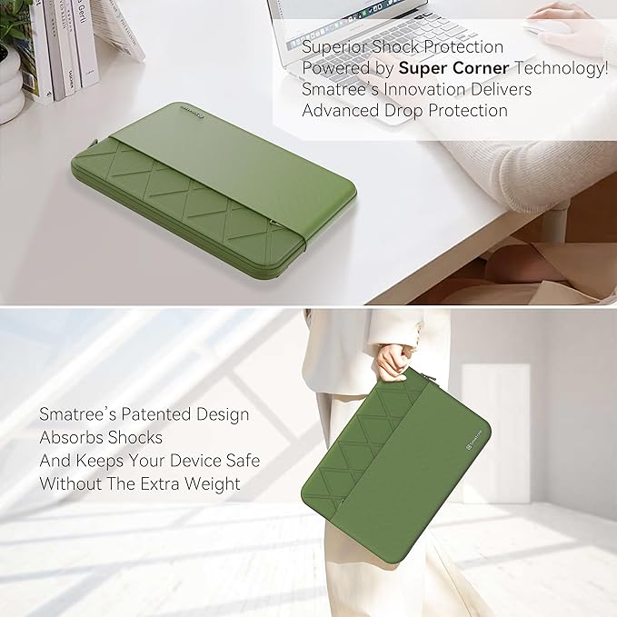Smatree Laptop Sleeve for 12.3 inch Microsoft Surface Pro 7+/Surface Pro 7, Microsoft Protective Laptop Case with Accessory Pocket, YKK Zipper, Patented Super Corner Design, Green (E431G)