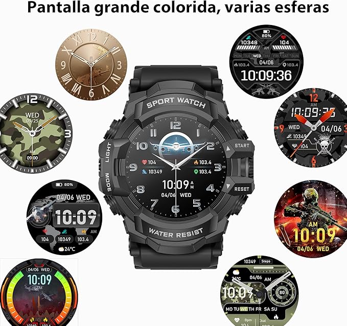 MIDDOW Military Smart Watch with Flashlight (Answer/Make Call) Compass, Heart Rate/Sleep/Pedometer/100+ Sports Modes, Fitness Tracker IP68 Waterproof, Long Battery Life Android & iOS (Black)