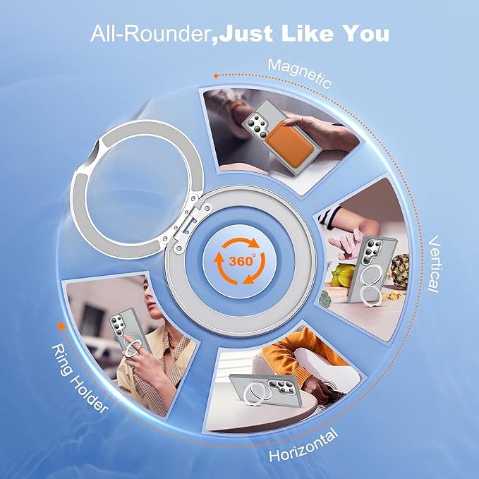 Compatible with Samsung Galaxy S24 Ultra Case with 360Rotatable Magnetic Ring Stand Compatible with Mag-Safe Military Protection Matte Translucent Phone Cases for S24 Ultra 6.8",Gray