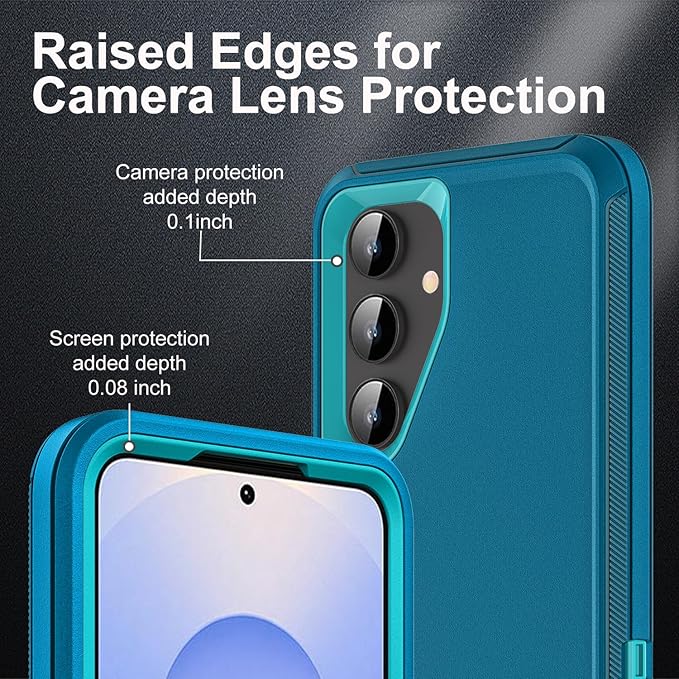 for Samsung Galaxy S25 Case, ONLY, [NOT FIT Galaxy S25 Edge/S25 Plus/S25 Ultra], Military Grade Case with 2Pcs Tempered Glass Screen Protector & 1Pcs Camera Lens Protector (Blue/Turquoise)