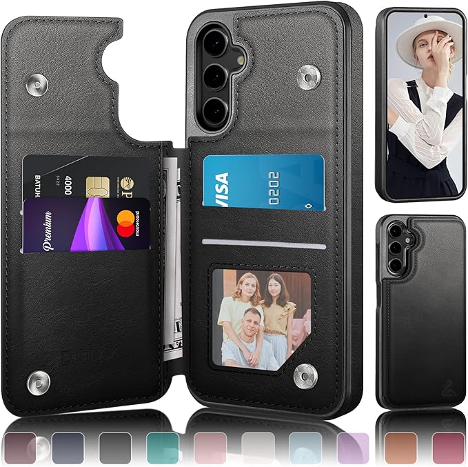 DJDUCK Designed for Samsung Galaxy S25 Case Wallet with Card Holder, [Magnetic Clasp Cover] [RFID Blocking Leather Protection] Shockproof Women Men Cases for Samsung S25 Black