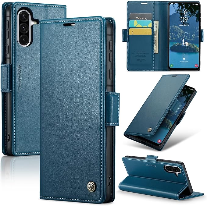 for Samsung Galaxy A56 5G Case, Premium PU Leather Wallet Case Flip Cover with [RFID Blocking][Card Holder][Stand Function] Shockproof Protective for Samsung Galaxy A56, Blue