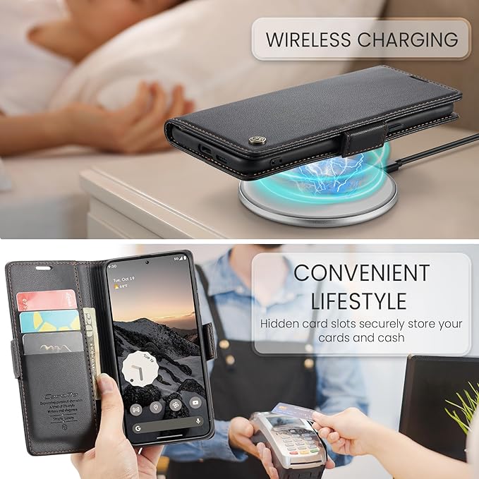 for Pixel 9A Case, Premium PU Leather Wallet Case Flip Cover with [RFID Blocking][Card Holder][Stand Function] Shockproof Protective for Pixel 9A, Black