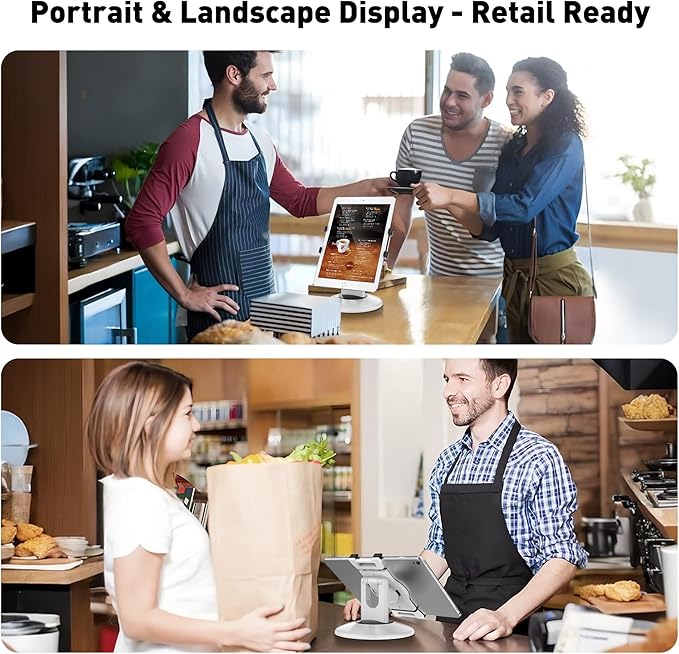 AboveTEK Retail Kiosk iPad Stand, 360° Rotating Commercial POS Tablet Stand, Fits 6"-13" (Screens) iPad mini Pro-Business Swivel Tablet Holder, for Store Office Reception Kitchen Desktop (White)