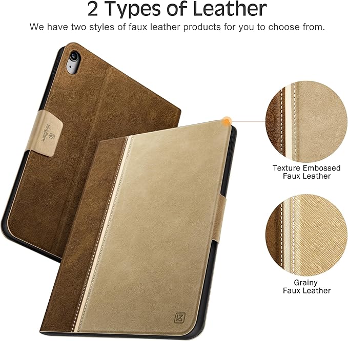 KingBlanc Case for iPad (A16) 11th Generation 11-inch 2025, iPad 10th Generation 10.9" 2022 with Pencil Holder, Vegan Leather Protective Stand Cover, Auto Sleep Wake, Multi-Angle Viewing/Typing, Beige