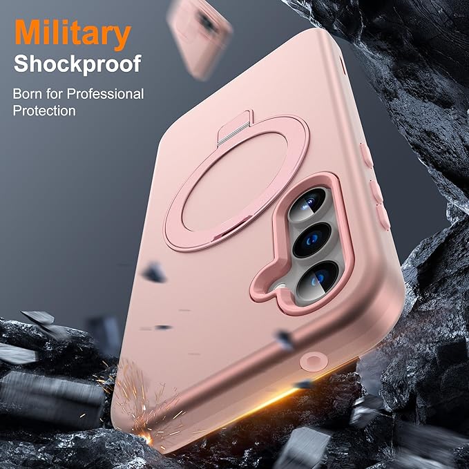 Designed for Samsung Galaxy S24 FE Case with Magnetic Ring Stand [Compatible with Mag-Safe][Military Grade Drop Protection][Build in Kickstand] S24 FE Phone Case 6.7",Rose Gold