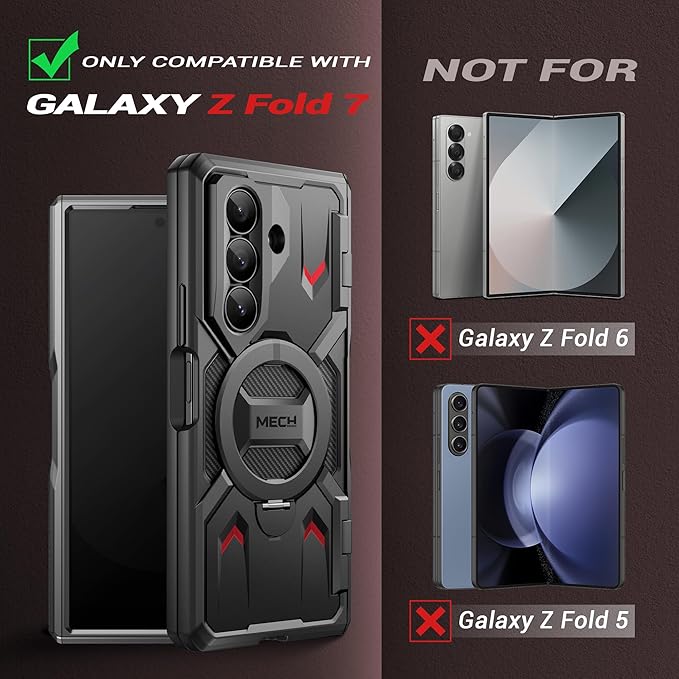 TONGATE 360° Spin Magnetic Stand for Z Fold 7 Case with Privacy Screen Protector, [Compatible with Magsafe] [Anti Spy] [360° Ring Holder]Full-Body Shockproof Case for Samsung Galaxy Z Fold 7, TiBlack