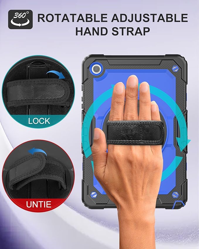 Case for Samsung Galaxy Tab A9+ Plus Tablet Case 11" 2023 with Tempered Glass Screen Protector, [Proof],Rotatable Kickstand/Hand & Shoulder Strap/S Pen Holder (Blue)