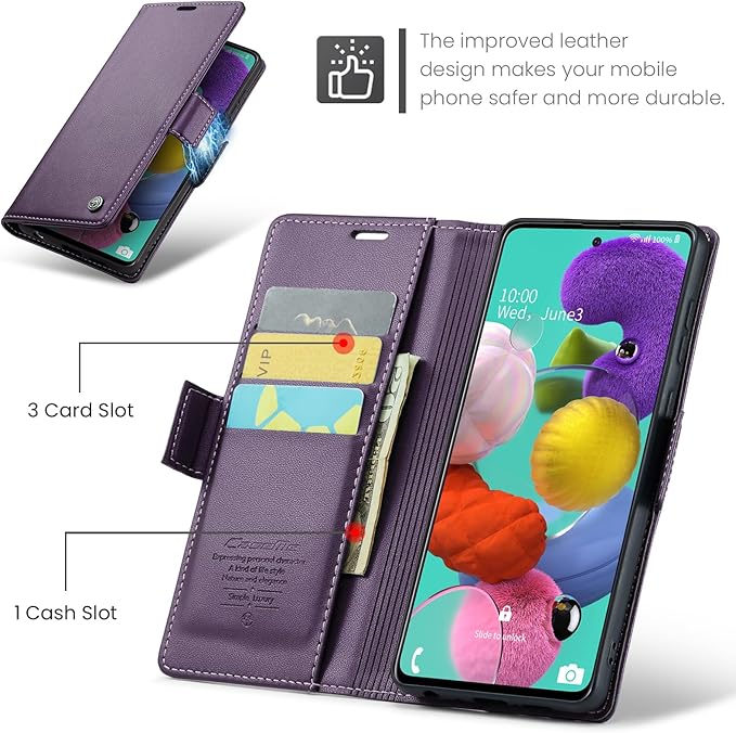 for Samsung Galaxy A51 4G Case, Premium PU Leather Wallet Case Flip Cover with [RFID Blocking][Card Holder][Stand Function] for Samsung Galaxy A51 4G (Non 5G Version), Purple
