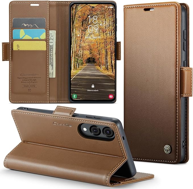 for Samsung Galaxy S25 Edge Case, Premium PU Leather Wallet Case Flip Cover with [RFID Blocking][Card Holder][Stand Function] Shockproof Protective for Samsung Galaxy S25 Edge, Brown