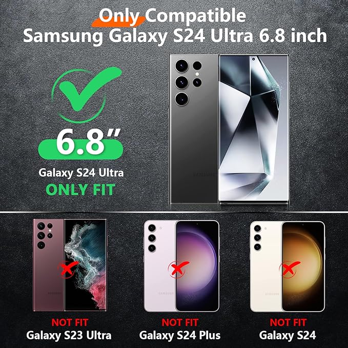 Red2Fire for Samsung Galaxy S24 Ultra Case, with 2Pcs [Tempered Glass Screen Protector+Camera Protector][Military Grade Shockproof] Heavy Duty Full Body Protection Phone Case for S24 Ultra Case,Black