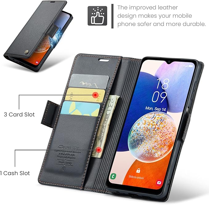 for Samsung Galaxy A14 4G/5G Case, Premium PU Leather Wallet Case Flip Cover with [RFID Blocking][Card Holder][Stand Function] Shockproof Protective for Samsung Galaxy A14, Black