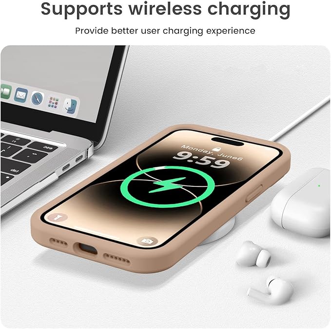 Vooii Compatible with iPhone 14 Pro Case, Liquid Silicone Upgrade [Camera Protection] [Soft Anti-Scratch Microfiber Lining] Shockproof Phone Case for iPhone 14 Pro 6.1 inch - Light Brown