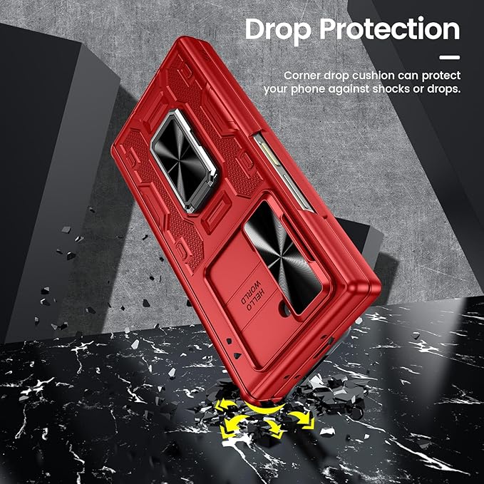 VEGO for Galaxy Z Fold 6 Case with Belt Clip Holster, 360°Ring Magnetic Kickstand & Camera Cover & Front Screen Protector & Hinge Protection Shockproof Cover for Z Fold 6 - Classic Red