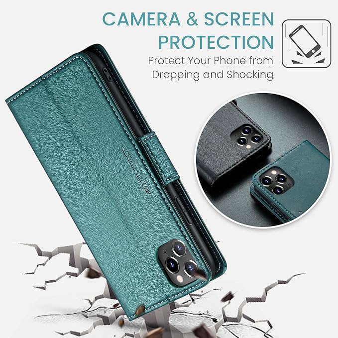 for iPhone 11 Pro Max Case, Premium PU Leather Wallet Case Flip Cover with [RFID Blocking][Card Holder][Stand Function] Shockproof Protective for iPhone 11 Pro Max, Blue-Green