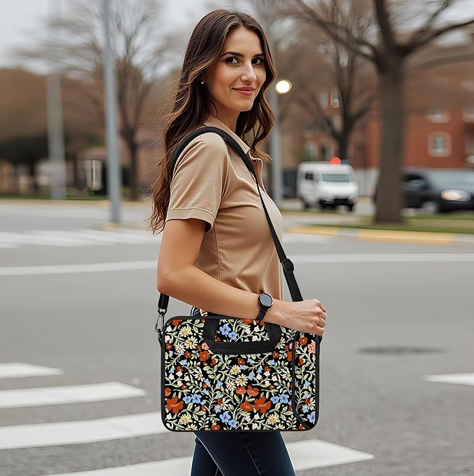 RICHEN 14 15 15.4 15.6 inch Laptop Shoulder Bag Messenger Bag Notebook Handle Sleeve Neoprene Carrying Case with Accessories Pocket (14-15.6 inch, Flowers2)