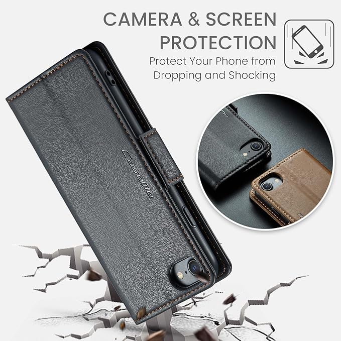 for iPhone SE 2022/3rd/2020/2rd,iPhone 8/7 Case, Premium PU Leather Wallet Case Flip Cover with [RFID Blocking][Card Holder] Shockproof Protective for iPhone SE 2022/2020, iPhone 8/7, Black