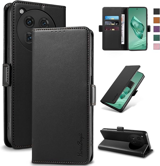 Wallet Flip Case for OnePlus 12 5G - [RFID Blocking] Luxury PU Leather Card Holder Magnetic Phone Cover with Kickstand,Shockproof Protective Case,Black