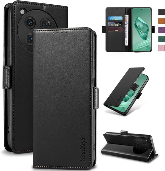 Wallet Flip Case for OnePlus 12 5G - [RFID Blocking] Luxury PU Leather Card Holder Magnetic Phone Cover with Kickstand,Shockproof Protective Case,Black