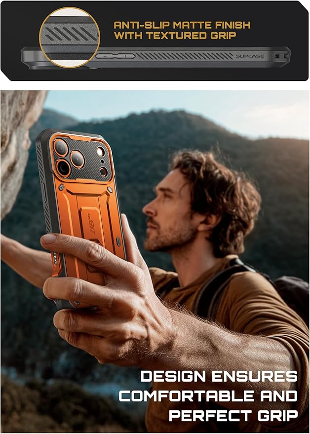 SUPCASE for iPhone 17 Pro Max Case with Camera Control Button (Unicorn Beetle Pro), [Built-in Kickstand & Screen Protector] [Military-Grade Protection] Full Body Heavy Duty Phone Case, Coral