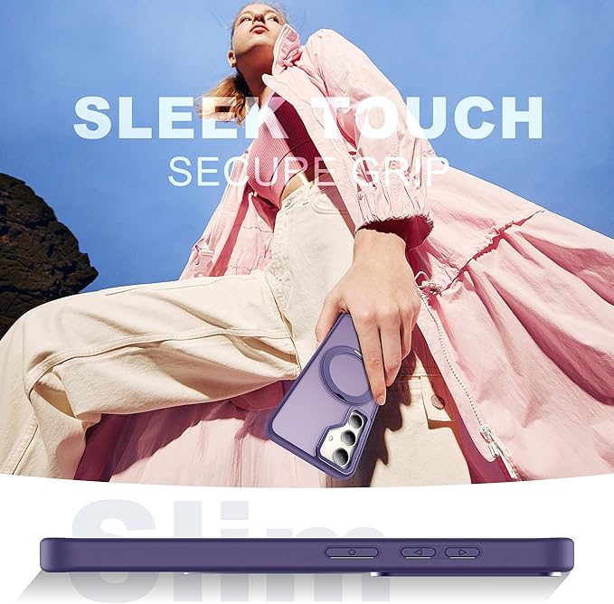 for Samsung Galaxy S25 Plus Case with 360°Rotatable Magnetic Ring Stand Compatible with Mag-Safe Military Protection Shockproof Matte Translucent Phone Cases for Galaxy S25+,Dark Purple